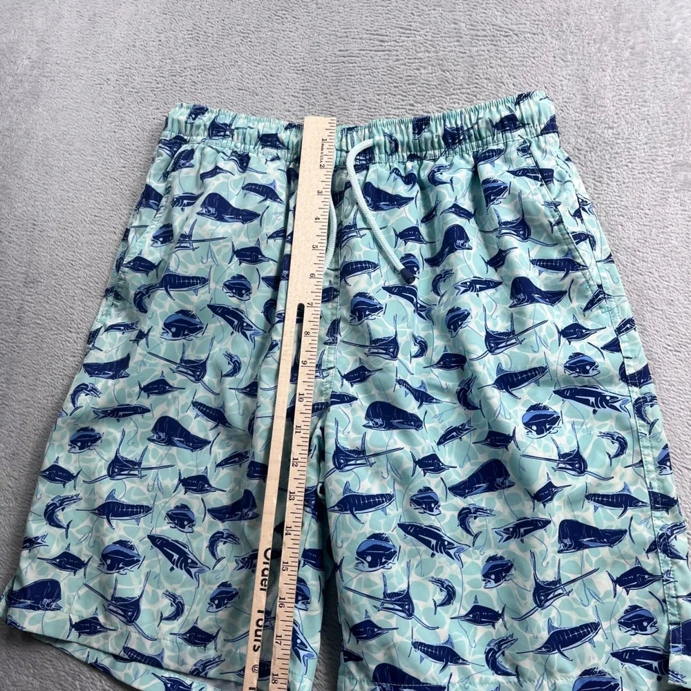 Peter Millar Seaside Mens Blue Teal Fish Print Swim Trunks Shorts Size M